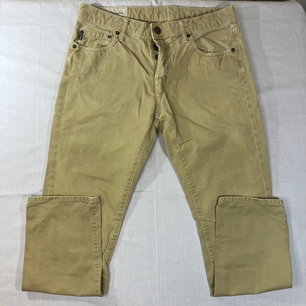 Abercrombie & Fitch Mens Slim Straight Khaki Chino Pants 32x30 Tan Button Fly